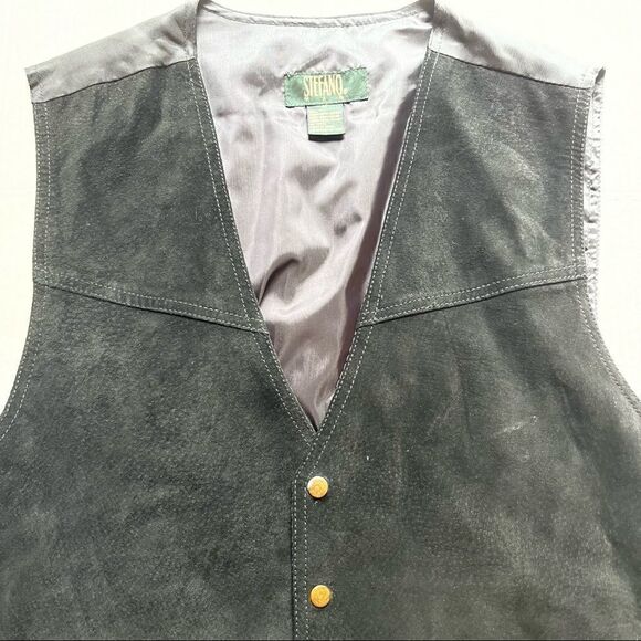 Stefano Man Black Vest Medium Leather front with front pockets - Picture 3 of 7